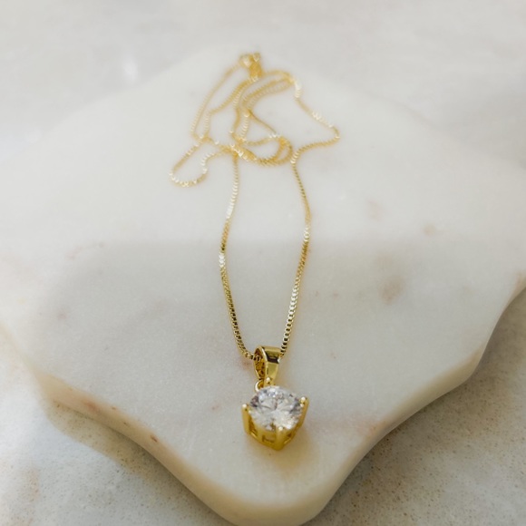 CZ Diamond Solitaire Necklace | 14k Gold Filled - Picture 4 of 5